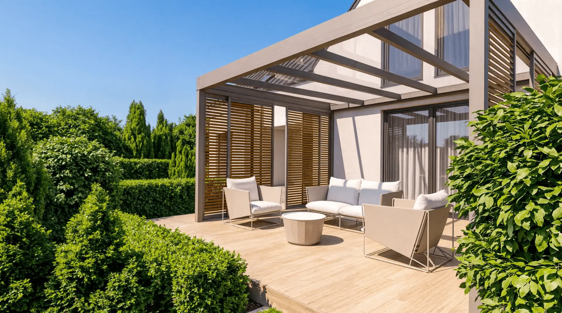 Velaris Lamellen-Seitenelement an Terrassenüberdachung
