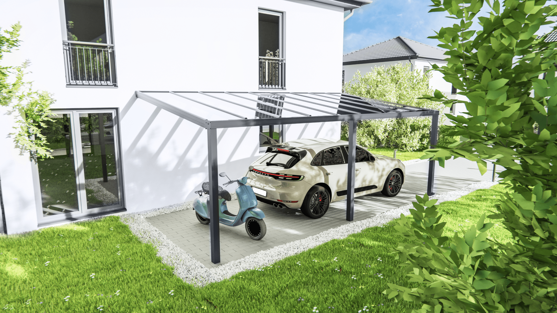 Carport Aluminium in Anthrazit für ein Fahrzeug