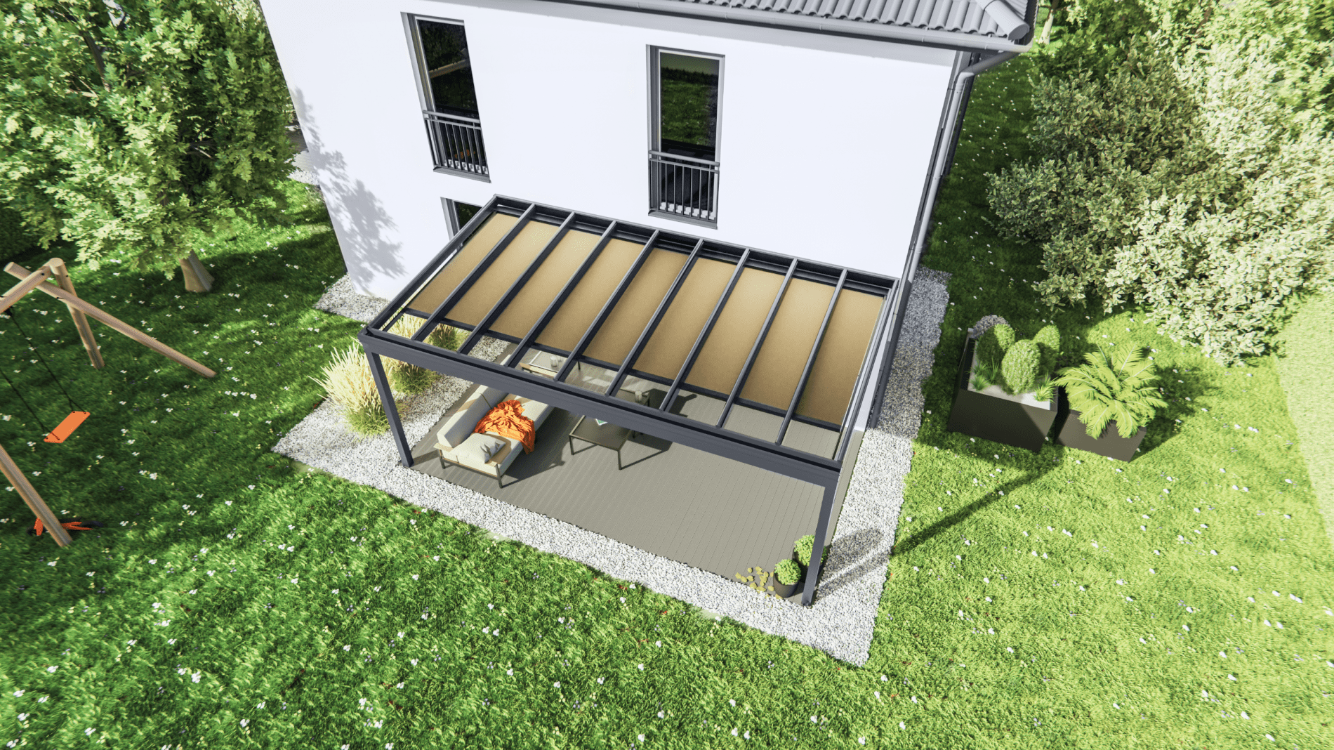 Markise Terrasse in Anthrazit als Unterdachmarkise